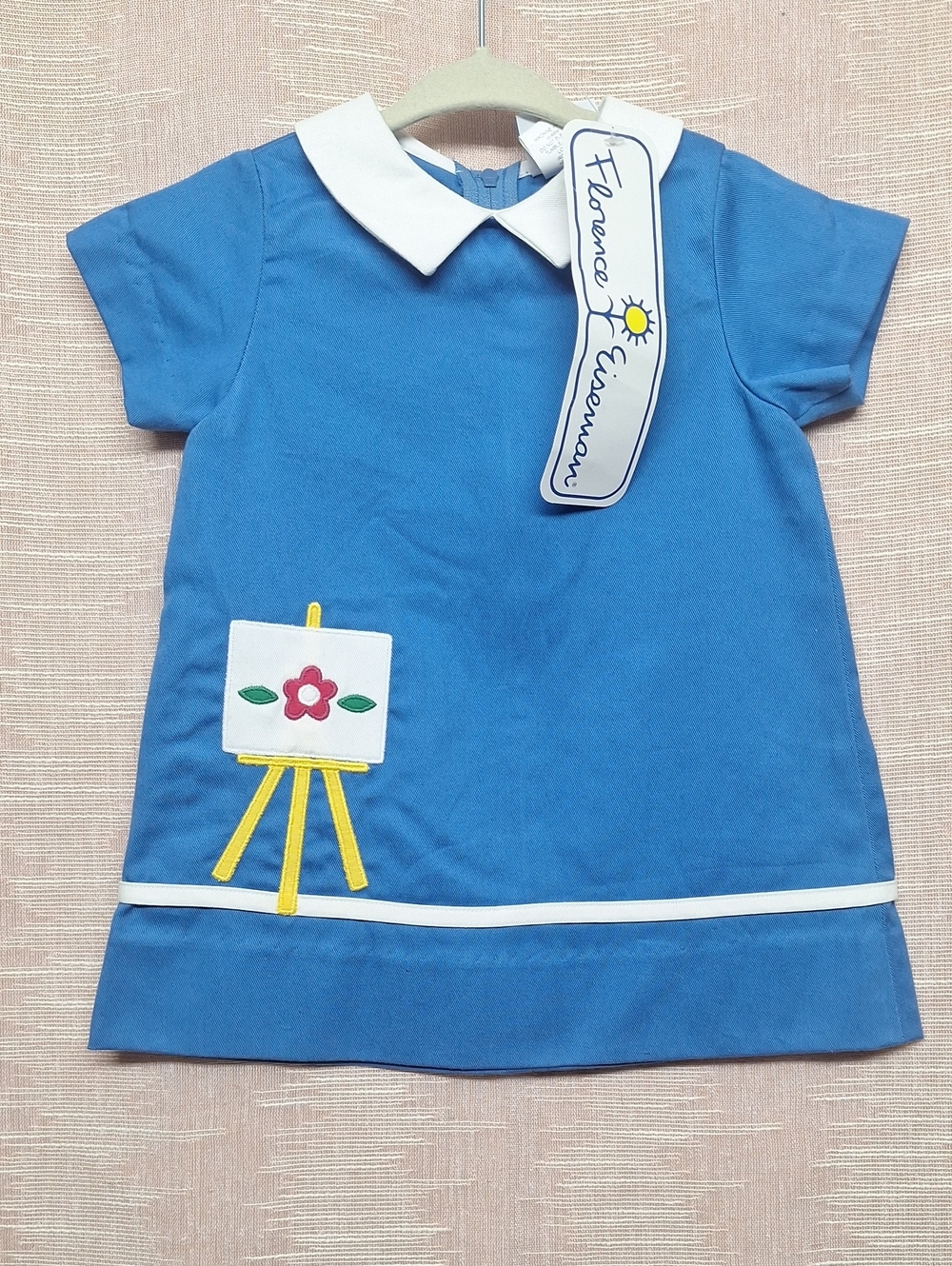Florence Eiseman Blue Dress with Yellow Easel Appliqué Size 12M